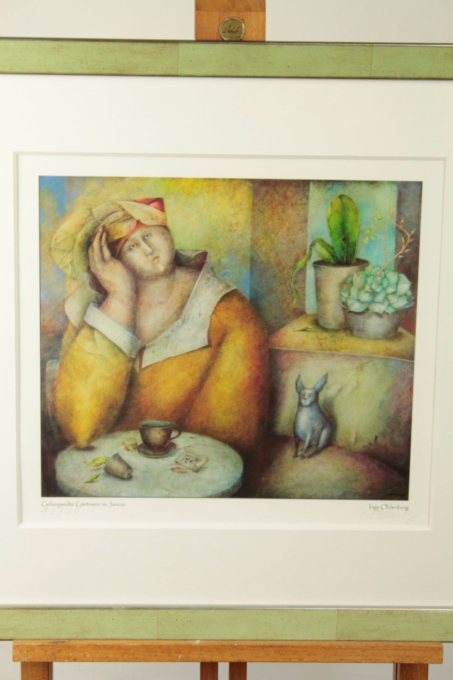 Druckgrafik - Gelangweilte Gärtnerin im Januar