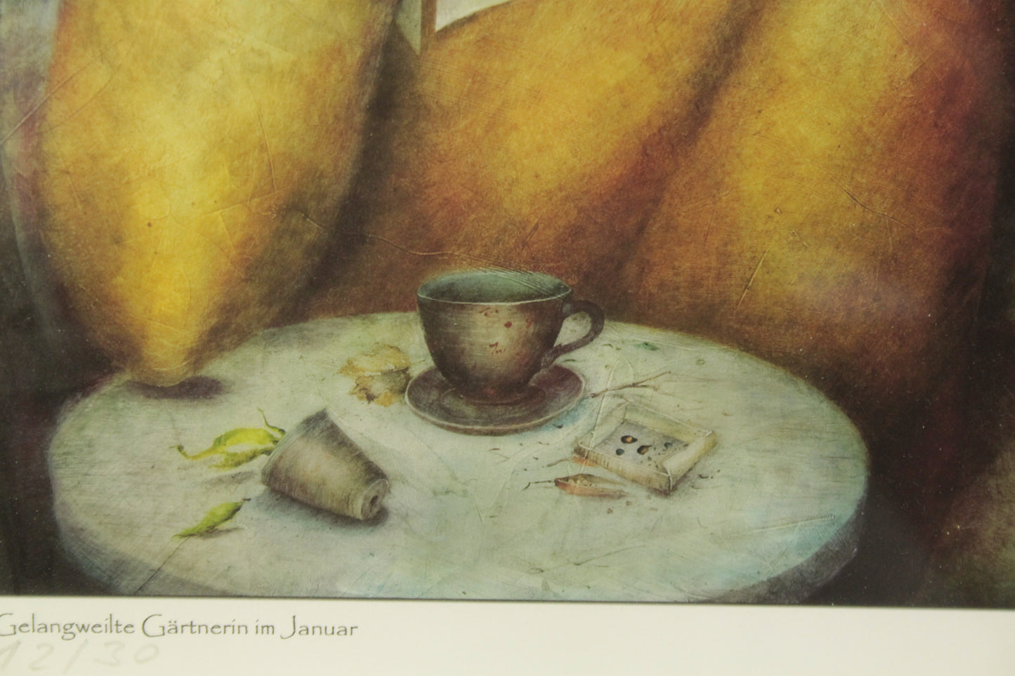 Druckgrafik - Gelangweilte Gärtnerin im Januar